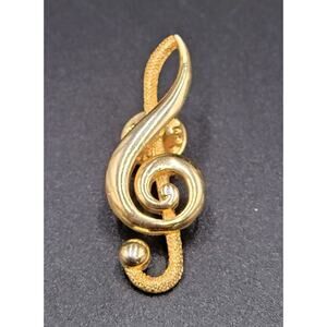 Treble Clef Pin Tie Tack Gold Tone Jonette Jewelry JJ Vintage USA Made